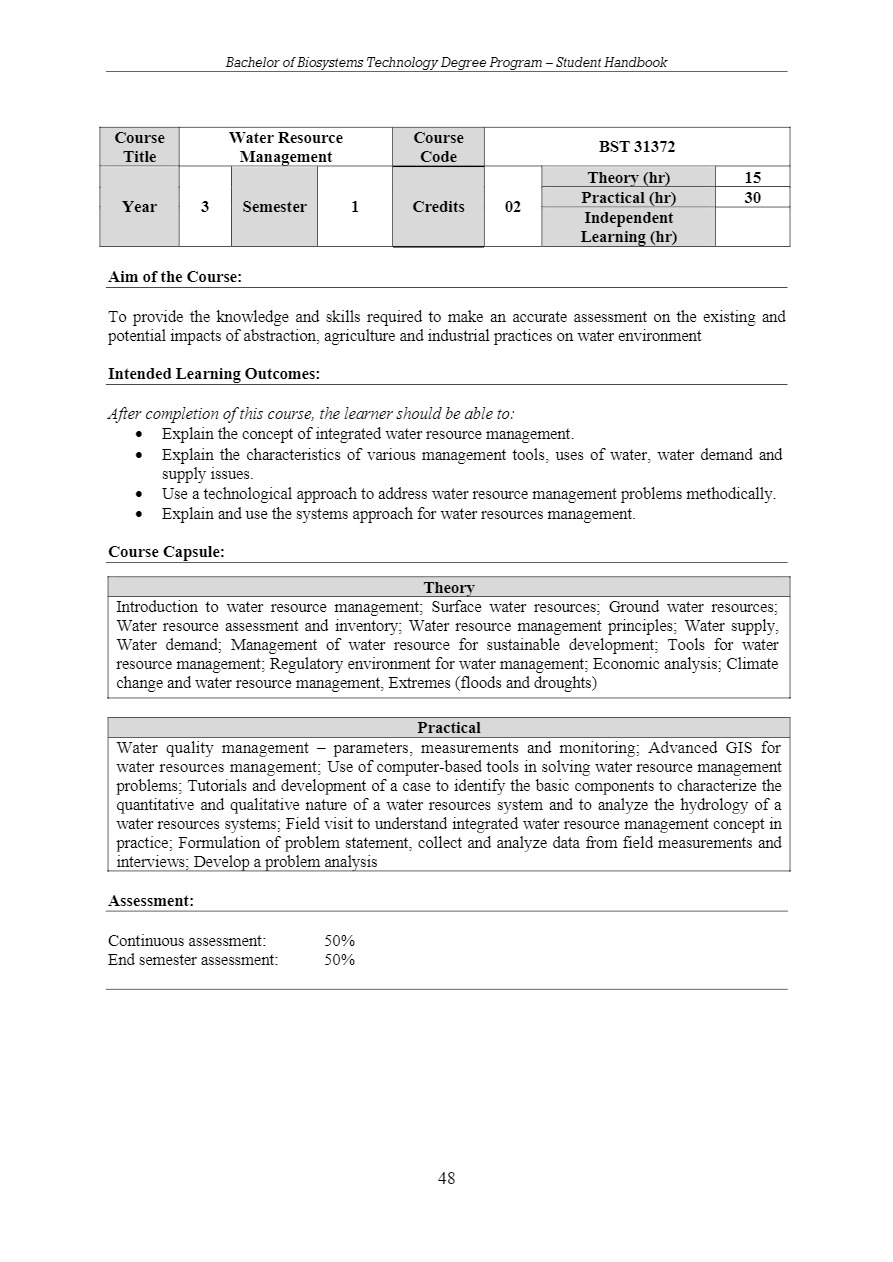 Faculty of Agriculture & Plantation Management – Bachelor of Biosystems ...