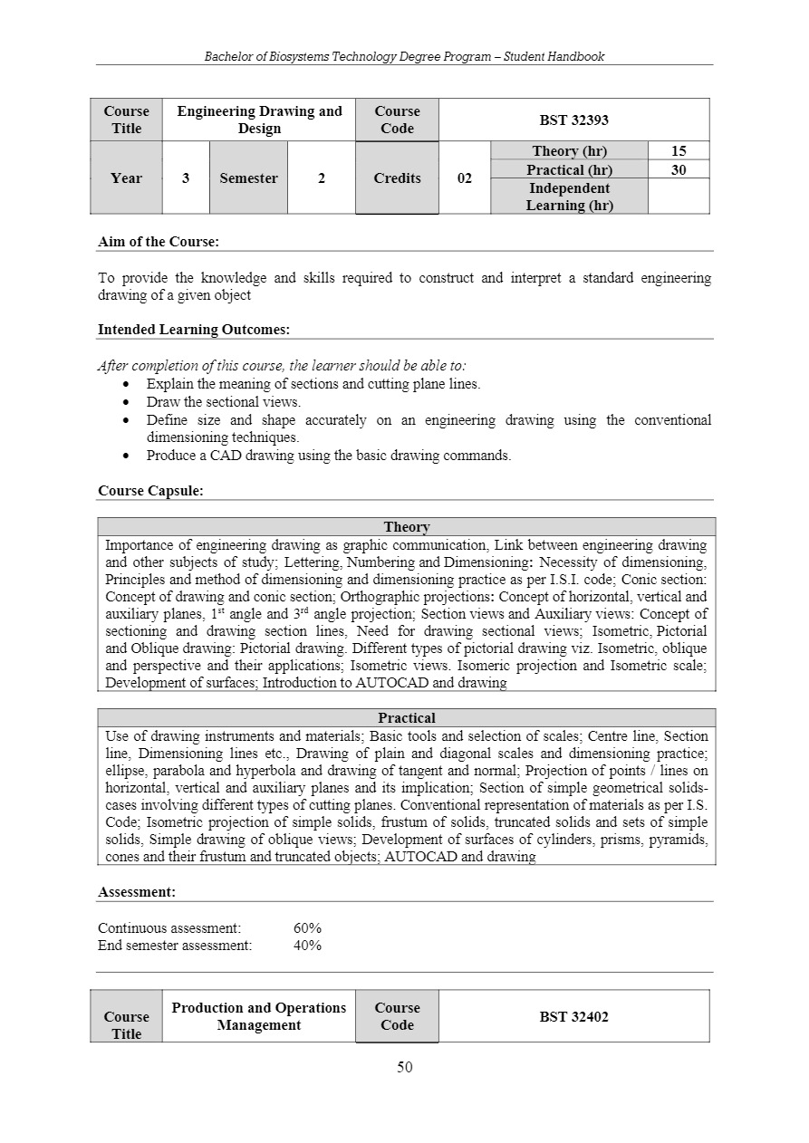 Faculty of Agriculture & Plantation Management – Bachelor of Biosystems ...