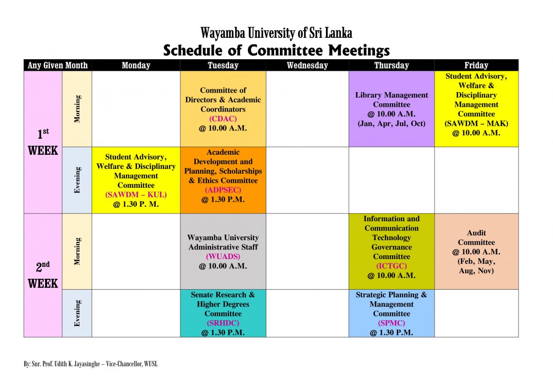 University Calendar – Wayamba University of Sri Lanka