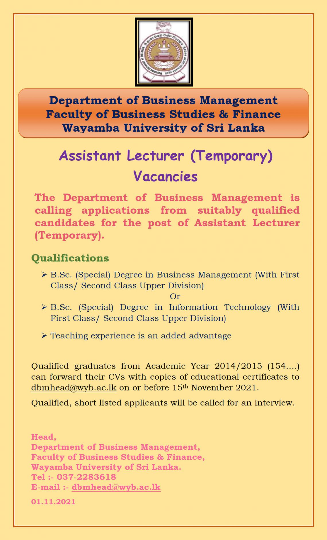 assistant-lecturer-temporary-vacancies-at-faculty-of-business-studies