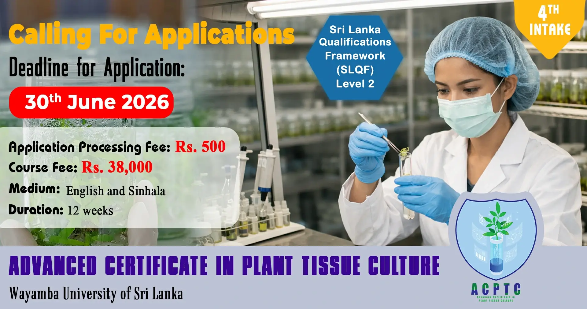Advanced Certificate in Plant Tissue Culture – Calling For Applications
